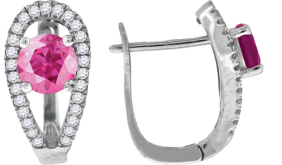 925 Sterling Silver Womens Pink Cubic Zirconia French Clip Earrings