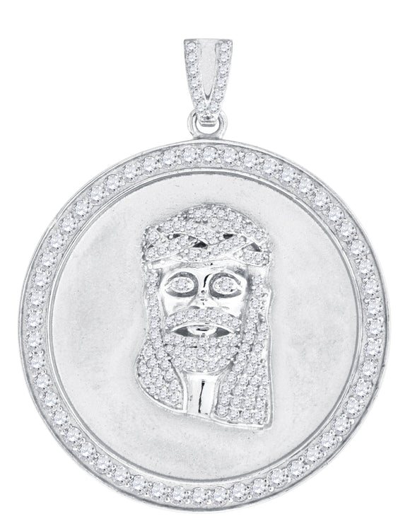 925 Sterling Silver Mens Cubic-Zirconia Jesus Religious Charm Pendant