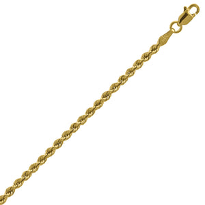 10kt Yellow Gold Mens Hollow Rope Bracelet 2.5mm 7"