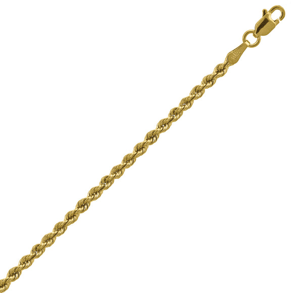 10kt Yellow Gold Mens Hollow Rope Bracelet 2.5mm 7