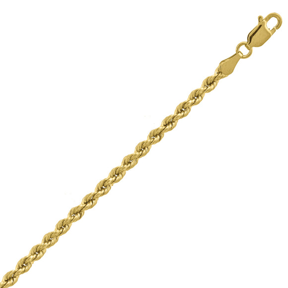 10kt Yellow Gold Mens Hollow Rope Bracelet 3mm 7