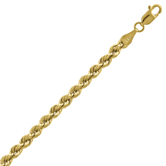 10kt Yellow Gold Mens Hollow Rope Bracelet 4mm 8