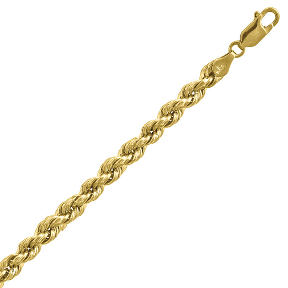10kt Yellow Gold Mens Hollow Rope Bracelet 5mm 8