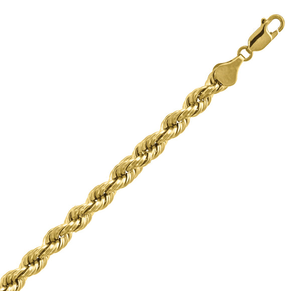 10kt Yellow Gold Mens Hollow Rope Bracelet 6mm 8