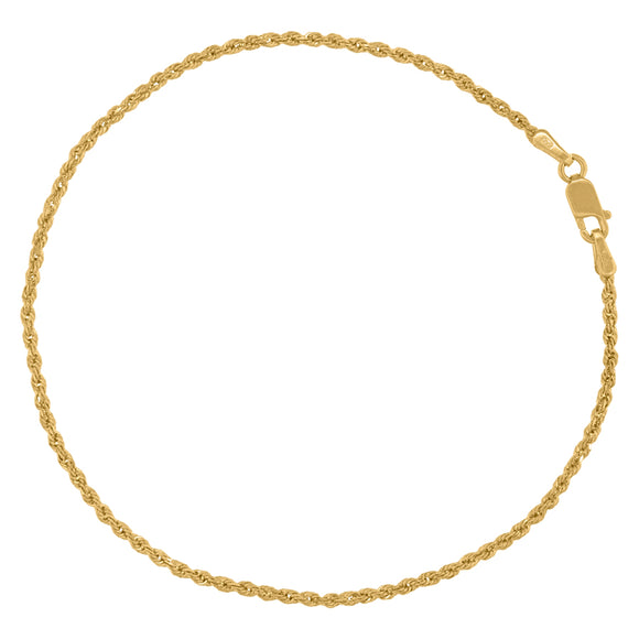 10kt Yellow Gold Mens Solid Rope Bracelet 1.5mm 7
