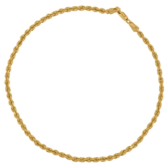 10kt Yellow Gold Mens Solid Rope Bracelet 2mm 7
