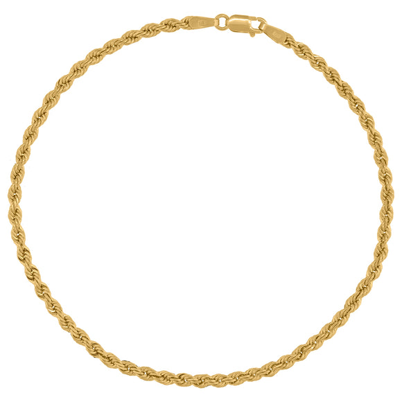 10kt Yellow Gold Mens Solid Rope Bracelet 3mm 8