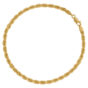 10kt Yellow Gold Mens Solid Rope Bracelet 4mm 8"