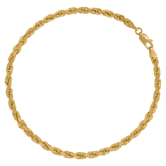 10kt Yellow Gold Mens Solid Rope Bracelet 4mm 8