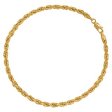 10kt Yellow Gold Mens Solid Rope Bracelet 4mm 9"
