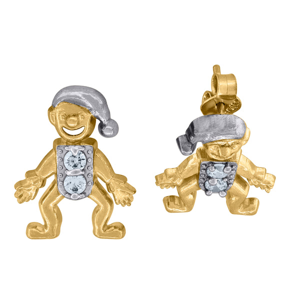 10kt Gold Two-tone CZ Mens Clown Push Back Circus Entertainment Studs