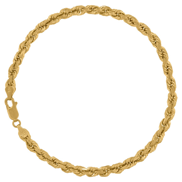 10kt Yellow Gold Mens Solid Rope Bracelet 5mm 8
