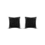 10kt White Gold Mens Round Black Color Enhanced Diamond Square Earrings 1/6 Cttw