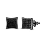 10kt White Gold Mens Round Black Color Enhanced Diamond Square Earrings 1/6 Cttw