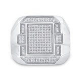 Sterling Silver Mens Round Diamond Rectangle Fashion Ring 1/2 Cttw