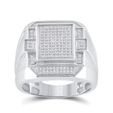 Sterling Silver Mens Round Diamond Rectangle Fashion Ring 1/2 Cttw