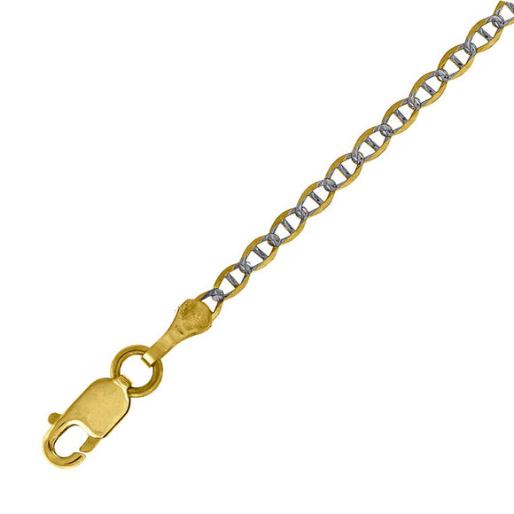 10kt Two-tone Gold Mens Solid Mariner Pave Bracelet 1.9mm 9 inches
