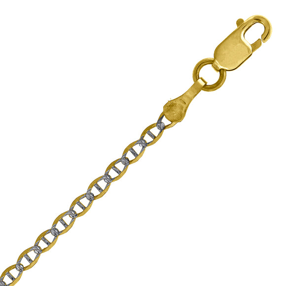 10kt Two-tone Gold Mens Solid Mariner Pave Bracelet 2.5mm 8 inches
