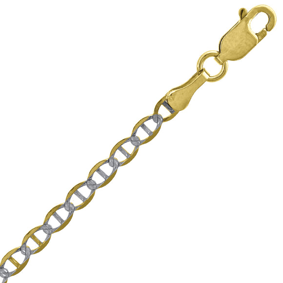 10kt Two-tone Gold Mens Solid Mariner Pave Bracelet 3.0mm 7 inches