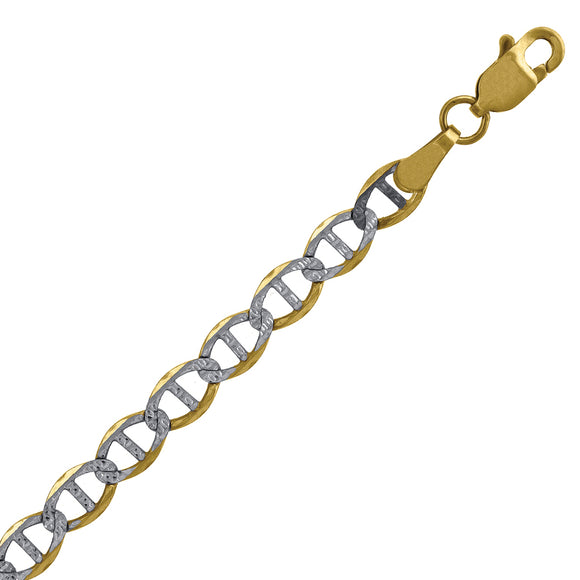 10kt Two-tone Gold Mens Solid Mariner Pave Bracelet 4.0mm 7 inches