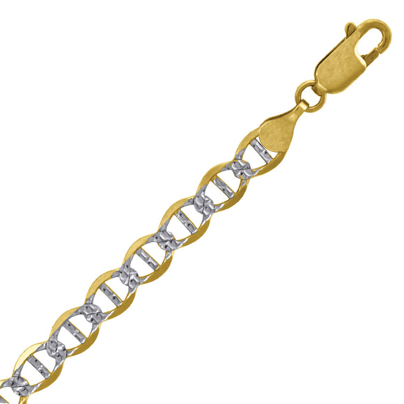 10kt Two-tone Gold Mens Solid Mariner Pave Bracelet 5.0mm 7 inches