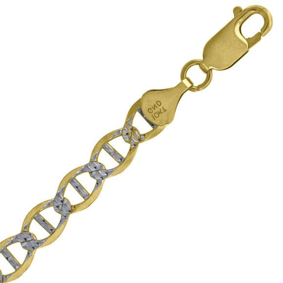 10kt Two-tone Gold Mens Solid Mariner Pave Bracelet 7.5mm 8 inches