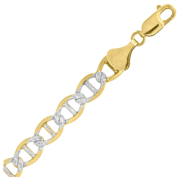 10kt Two-tone Gold Mens Solid Mariner Pave Bracelet 8.9mm 8 inches