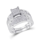 Sterling Silver His Hers Round Diamond Square Matching Wedding Set 1/2 Cttw