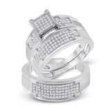Sterling Silver His Hers Round Diamond Square Matching Wedding Set 1/2 Cttw