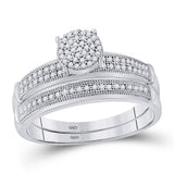 10kt White Gold His Hers Round Diamond Cluster Matching Wedding Set 3/8 Cttw