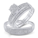10kt White Gold His Hers Round Diamond Cluster Matching Wedding Set 3/8 Cttw