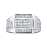 Sterling Silver Mens Round Diamond Rectangle Cluster Ring 1/4 Cttw
