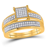 10kt Yellow Gold His Hers Round Diamond Cluster Matching Wedding Set 1/2 Cttw