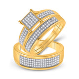 10kt Yellow Gold His Hers Round Diamond Cluster Matching Wedding Set 1/2 Cttw