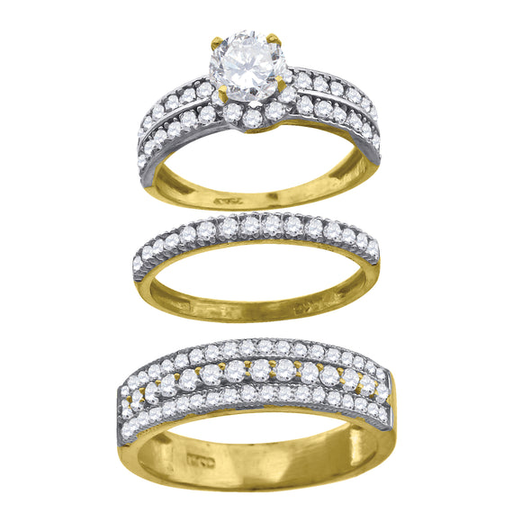 10kt Two-tone Gold Womens Round Cubic Zirconia Halo Trio Ring Set