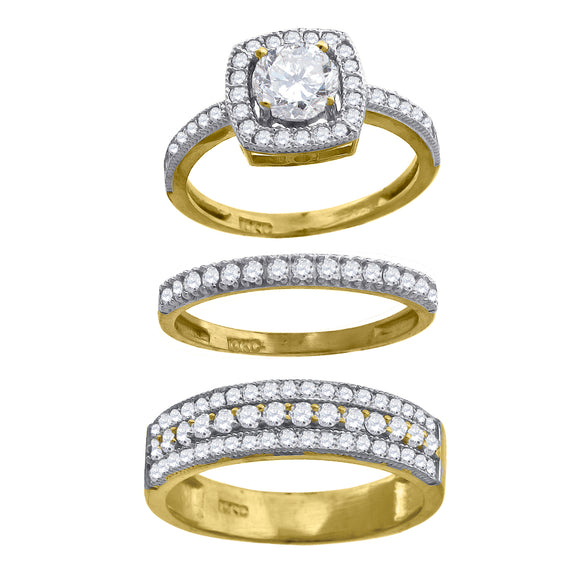 10kt Two-tone Gold Womens Round Cubic Zirconia Halo Trio Ring Set