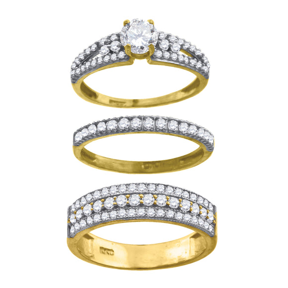 10kt Two-tone Gold Womens Round Cubic Zirconia Trio Ring Set