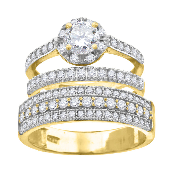 10kt Two-tone Gold Womens Round Cubic Zirconia Halo Trio Ring Set