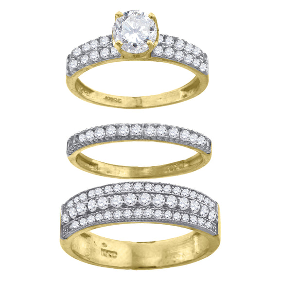 10kt Two-tone Gold Womens Round Cubic Zirconia Trio Ring Set