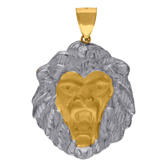 10KT Two-Tone Gold Mens Lion Charm Pendant