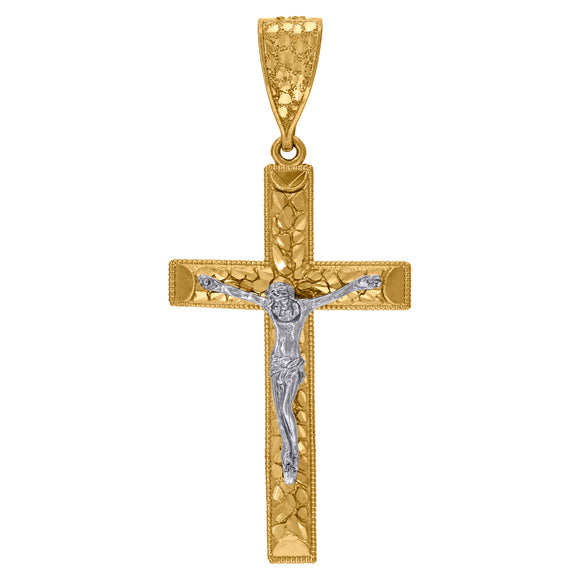 10kt Two-tone Gold Mens Women Diamond-cut Crucifix Cross Religious Charm Pendant
