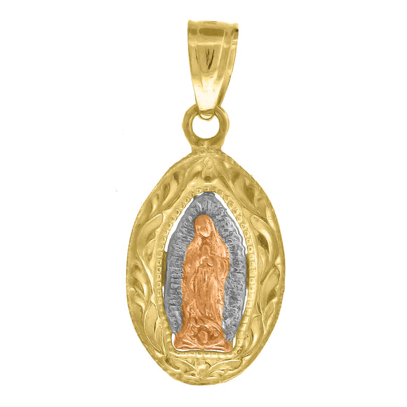 10kt Gold Tri-color Womens Guadalupe Mary Ht:19mm x W:9.2mm Religious Charm Pendant
