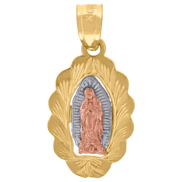 10kt Tri-color Gold Mens Women Textured Lady Of Guadalupe Religious Charm Pendant