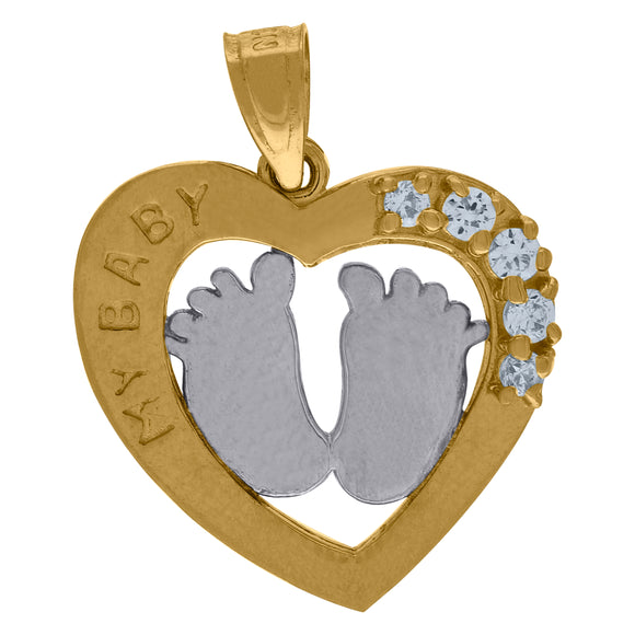 10kt Yellow Gold Womens Cubic Zirconia Cubic-zirconia Baby Footprint My Baby Heart Charm Pendant