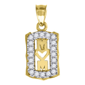 10kt Gold Two-tone Cubic-zirconia Womens Mother Ht:20mm x W:9mm Mom Charm Pendant