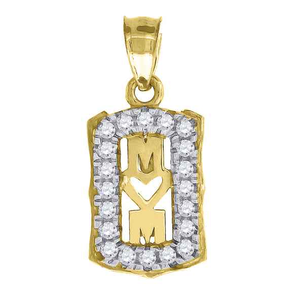 10kt Gold Two-tone Cubic-zirconia Womens Mother Ht:20mm x W:9mm Mom Charm Pendant
