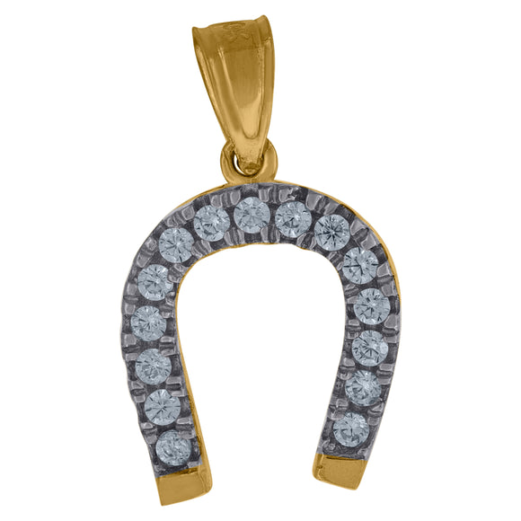10kt Two-tone Gold Unisex Cubic Zirconia Cubic-zirconia Horseshoe Good Luck Charm Pendant