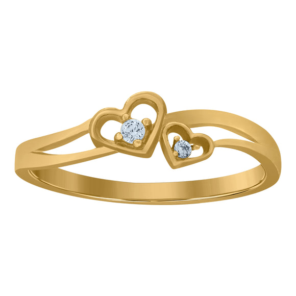 10kt Yellow Gold Womens Round Cubic Zirconia Double Heart Ring