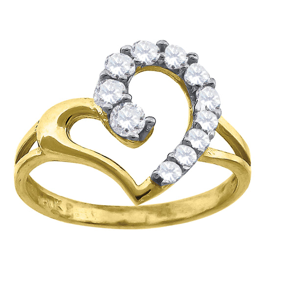 10kt Gold Womens Two-tone CZ Split Shank Heart Band Ring