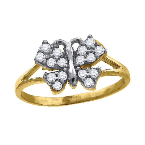 10kt Two-tone Gold Womens Round Cubic Zirconia Butterfly Band Ring